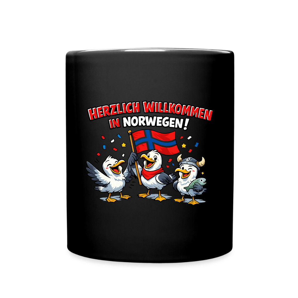 SSW2732 Kaffeetasse Herzlich Willkommen in Norwegen - Schwarz