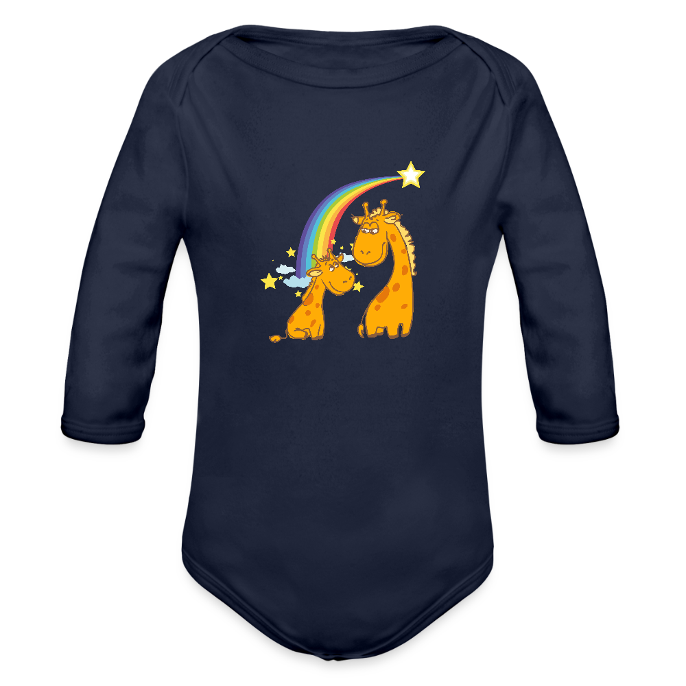 Baby Bio-Langarm-Body Regenbogen Giraffe - Dunkelnavy