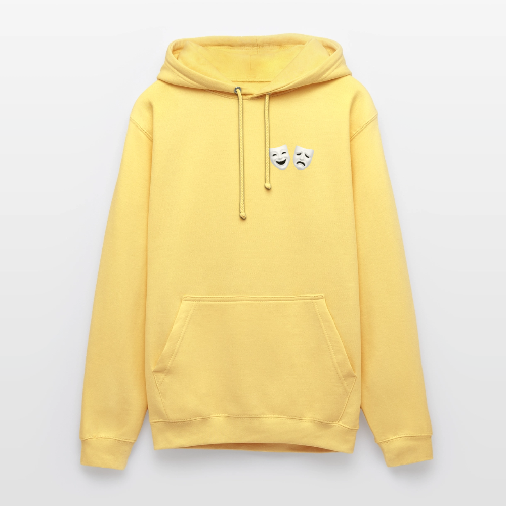 Hoodie Kunde Schule weiße Maske schiefe Schrift - Zitronengelb