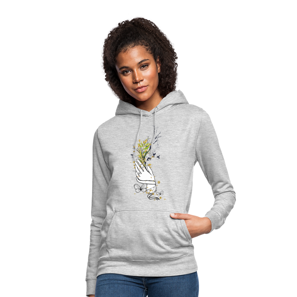 SSW1481 Hoodie Hand Blumen - Hellgrau meliert