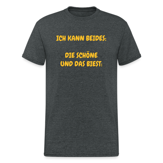 SSW375 Männer Tshirt ICH KANN BEIDES:  DIE SCHÖNE UND DAS BIEST: - Dunkelgrau meliert