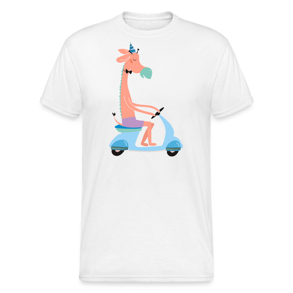 SSW2066 Tshirt Giraffe auf einem Roller - Weiß