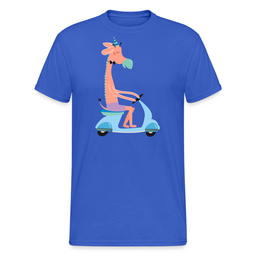 SSW2066 Tshirt Giraffe auf einem Roller - Königsblau