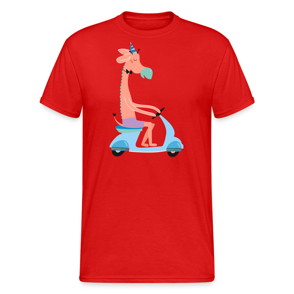 SSW2066 Tshirt Giraffe auf einem Roller - Rot