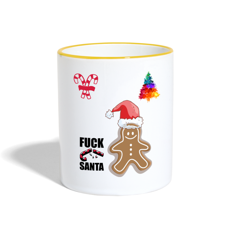 Tasse zweifarbig Fuck Santa - Weiß/Gelb