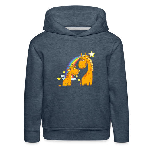 Kinder Premium Hoodie Regenbogen Giraffe - Jeansblau