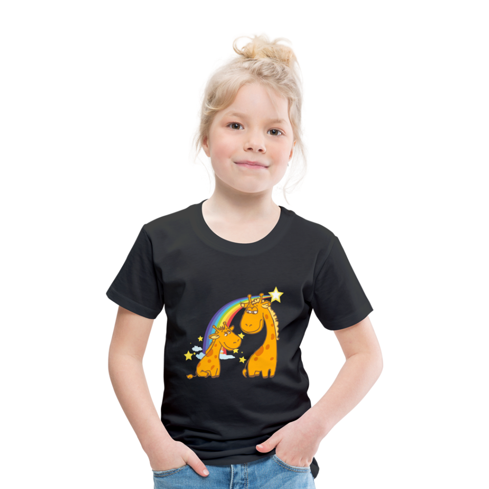 Kinder Premium T-Shirt Regenbogen Giraffe - Schwarz