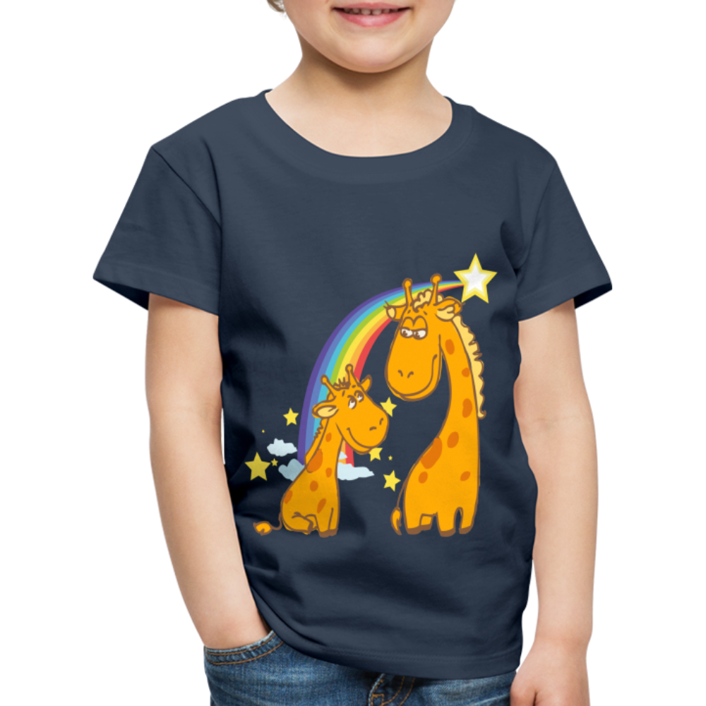 Kinder Premium T-Shirt Regenbogen Giraffe - Navy