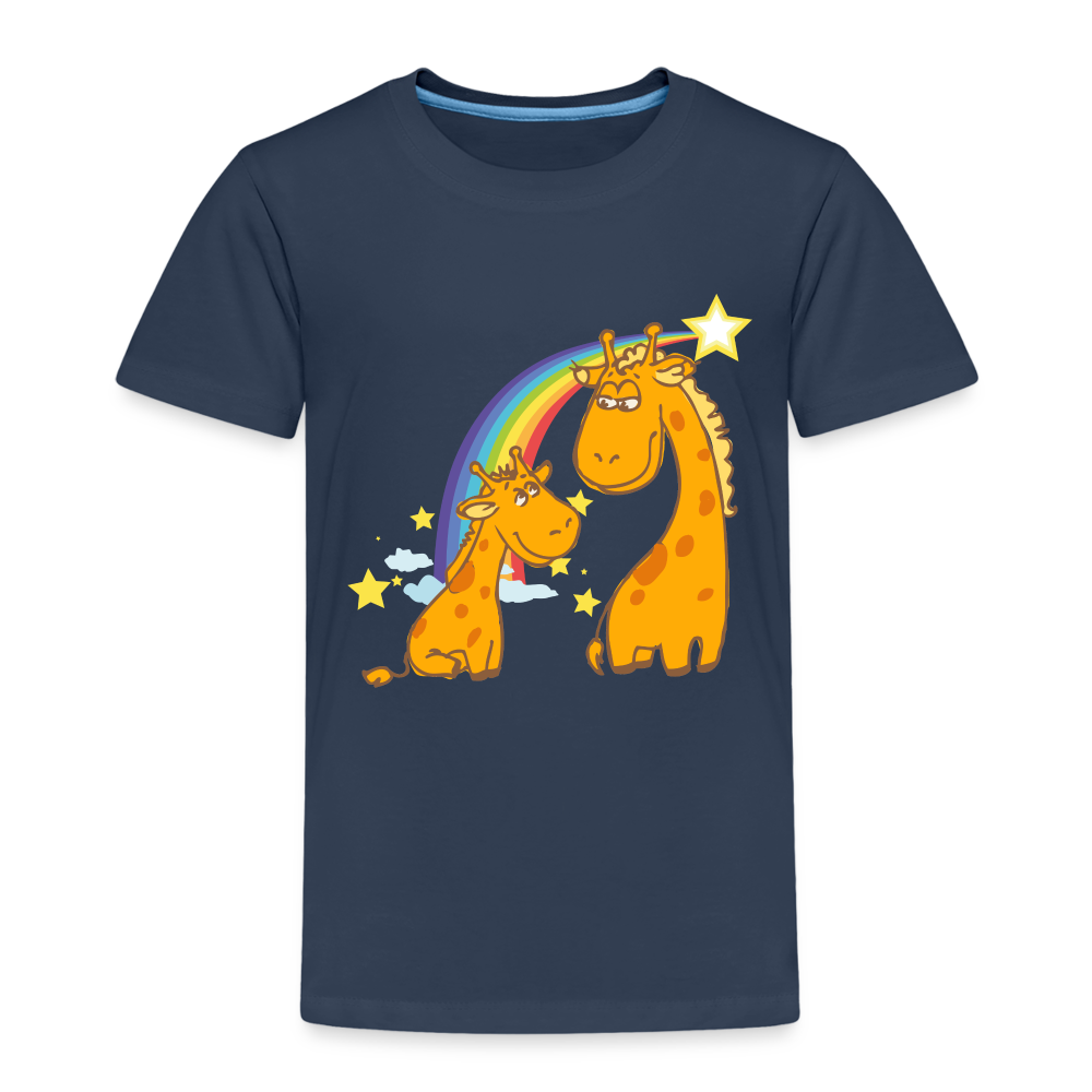 Kinder Premium T-Shirt Regenbogen Giraffe - Navy