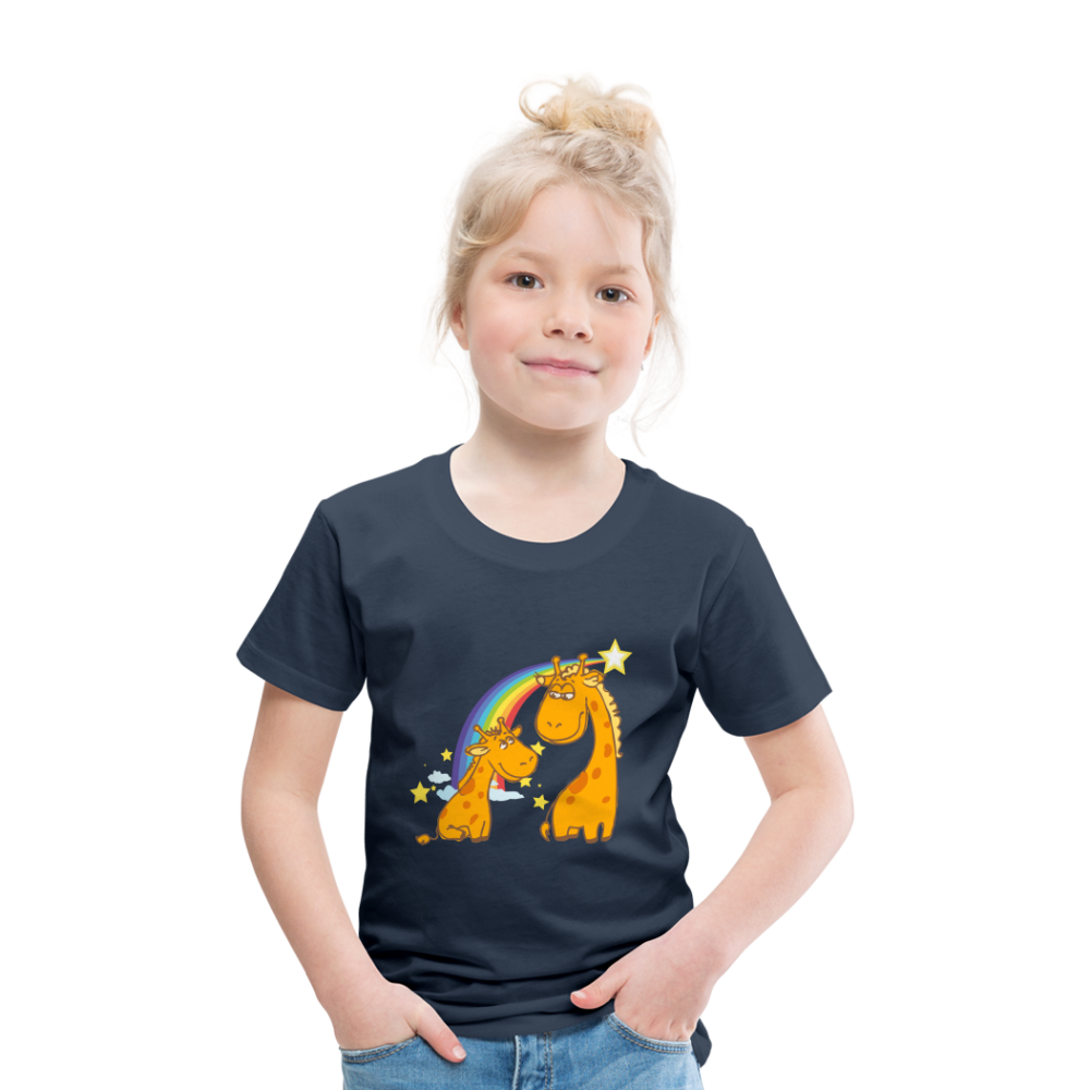 Kinder Premium T-Shirt Regenbogen Giraffe - Navy