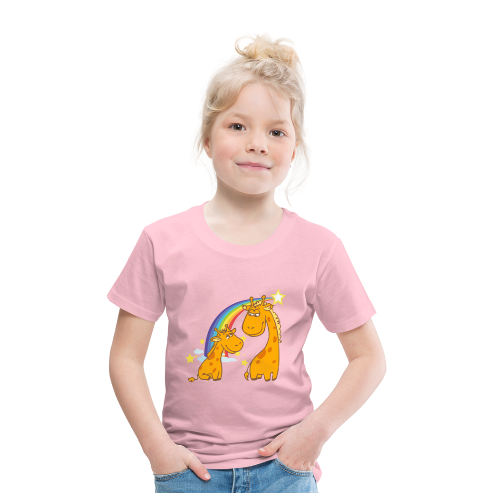 Kinder Premium T-Shirt Regenbogen Giraffe - Hellrosa