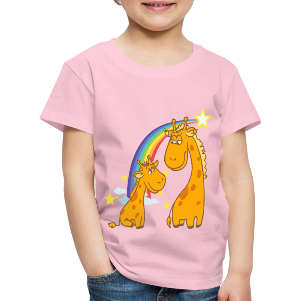 Kinder Premium T-Shirt Regenbogen Giraffe - Hellrosa