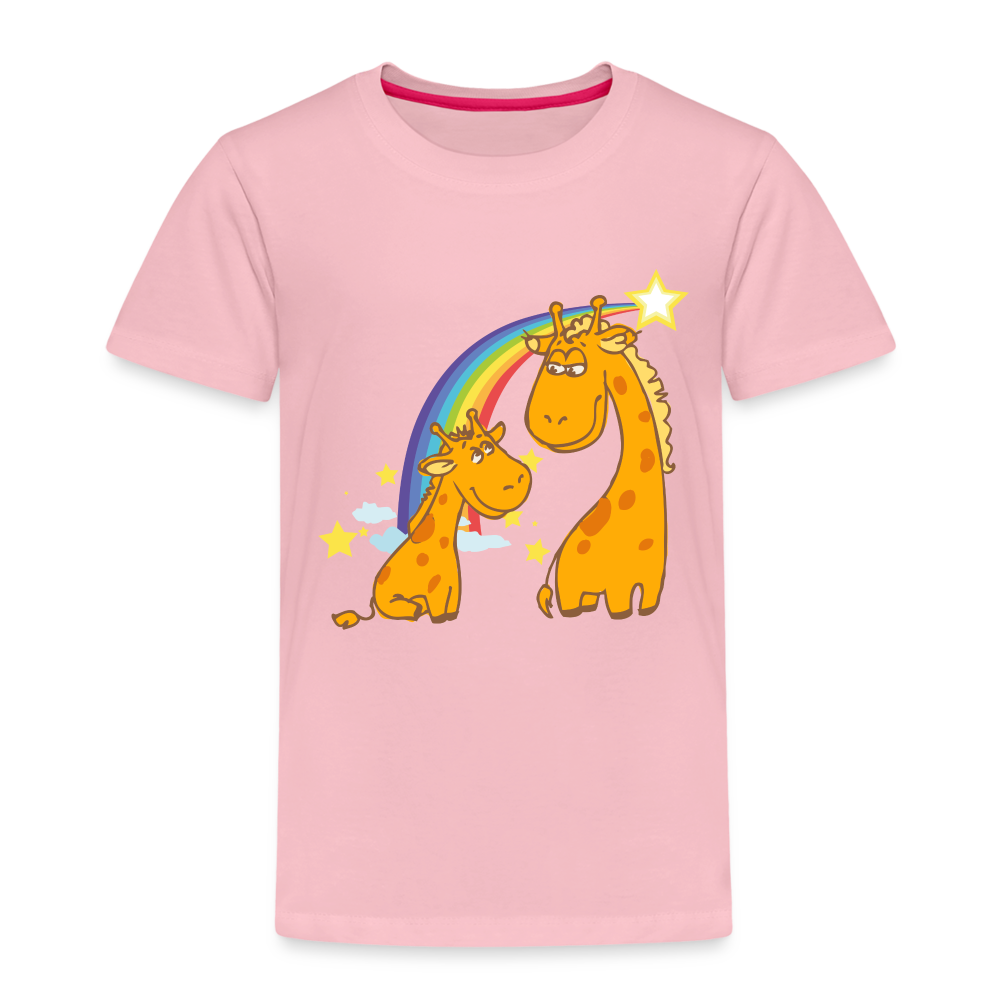 Kinder Premium T-Shirt Regenbogen Giraffe - Hellrosa