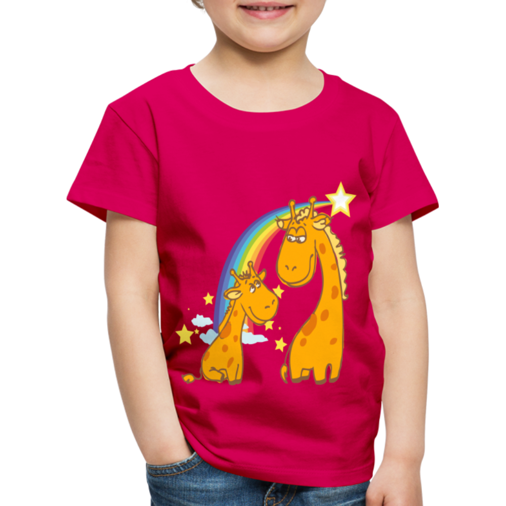 Kinder Premium T-Shirt Regenbogen Giraffe - dunkles Pink