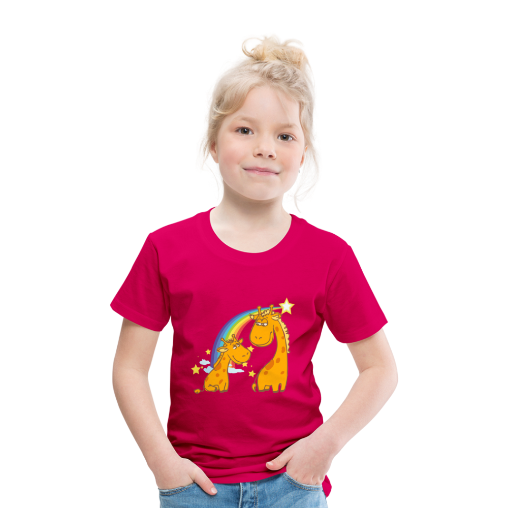 Kinder Premium T-Shirt Regenbogen Giraffe - dunkles Pink