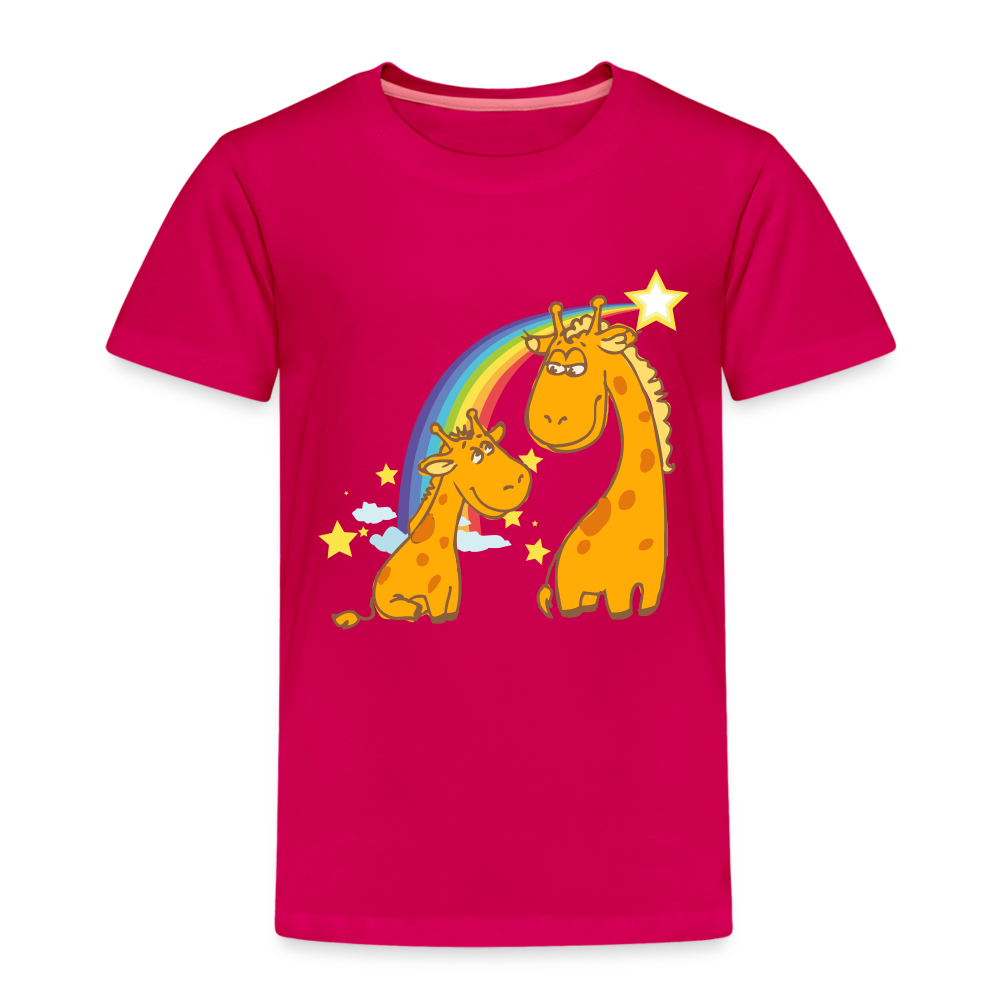 Kinder Premium T-Shirt Regenbogen Giraffe - dunkles Pink