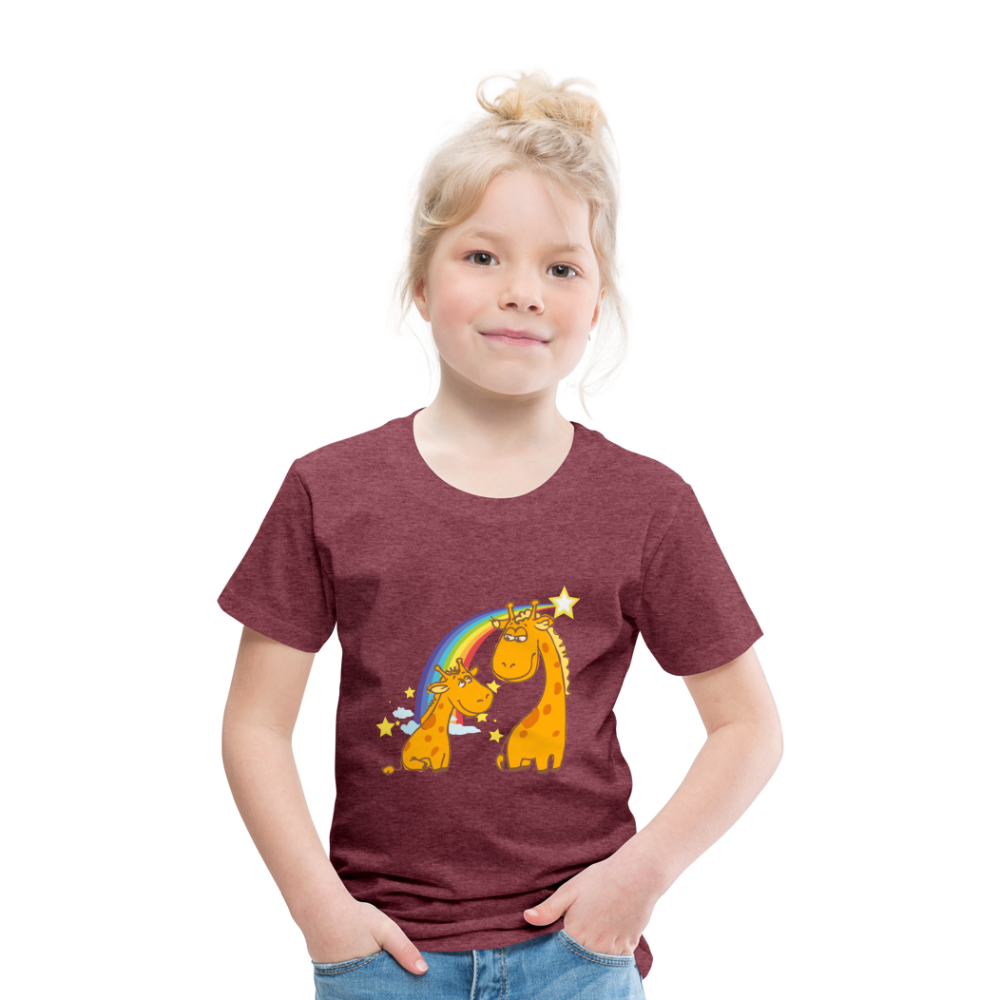 Kinder Premium T-Shirt Regenbogen Giraffe - Bordeauxrot meliert