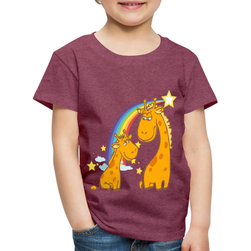 Kinder Premium T-Shirt Regenbogen Giraffe - Bordeauxrot meliert