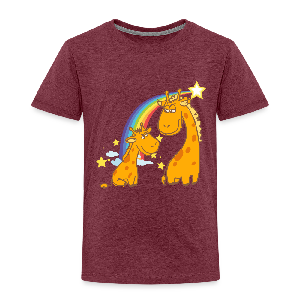 Kinder Premium T-Shirt Regenbogen Giraffe - Bordeauxrot meliert