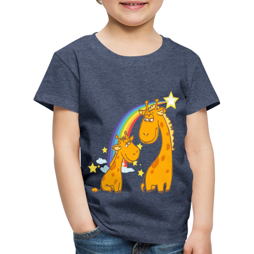 Kinder Premium T-Shirt Regenbogen Giraffe - Blau meliert