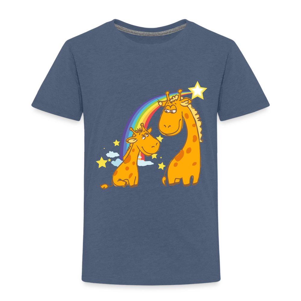 Kinder Premium T-Shirt Regenbogen Giraffe - Blau meliert