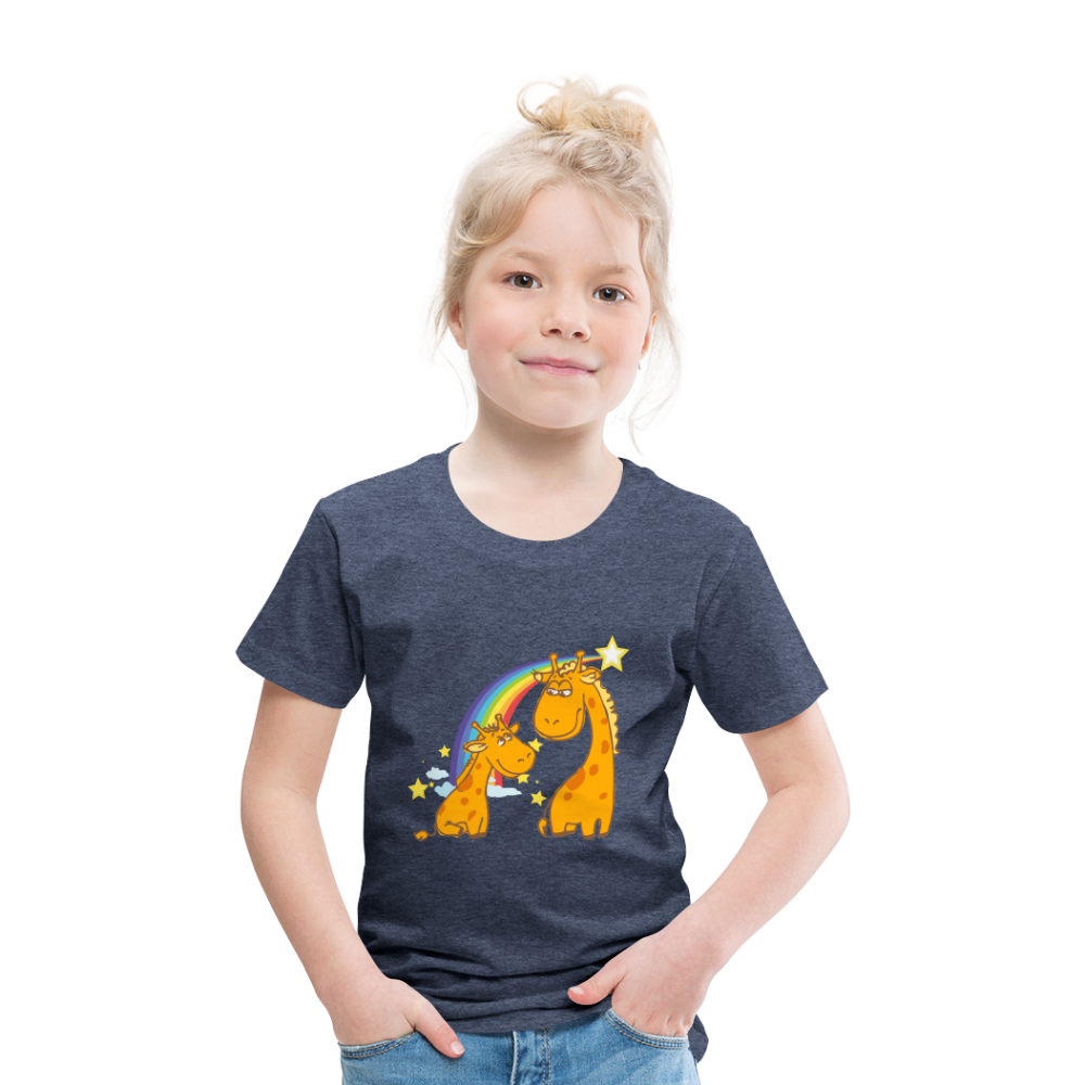Kinder Premium T-Shirt Regenbogen Giraffe - Blau meliert