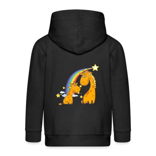Kinder Premium Kapuzenjacke Regenbogen Giraffe - Schwarz
