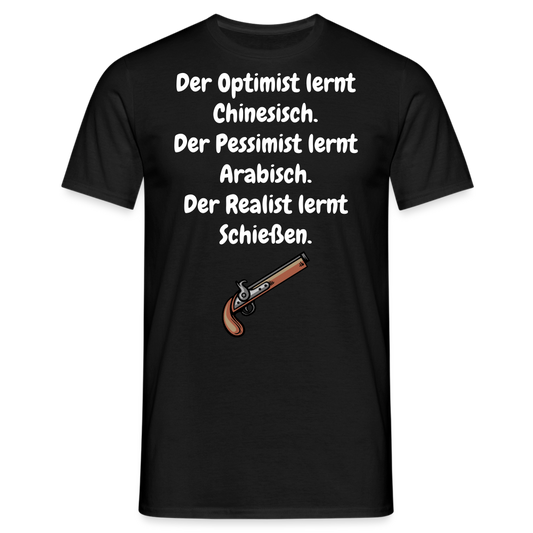 Der Optimist lernt Chinesisch. Der Pessimist lernt Arabisch. Der Realist lernt Schießen. - Schwarz